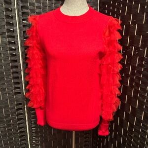 Valentines Day Vine & Love Vibrant Red Ruffle Sleeve blouse.Perfect for a party!